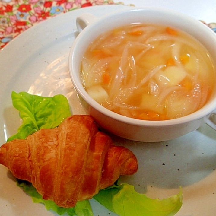 レンチンで時短 コンソメ野菜スープとクロワッサン レシピ 作り方 By ぷ みぃまま 楽天レシピ レンチンで時短 コンソメ野菜スープとクロワッサン レシピ 作り方 By ぷ みぃまま 楽天レシピ